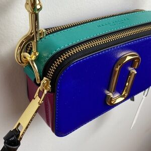 Marc Jacobs Snapshot Leather Crossbody In Academy Blue/Gold